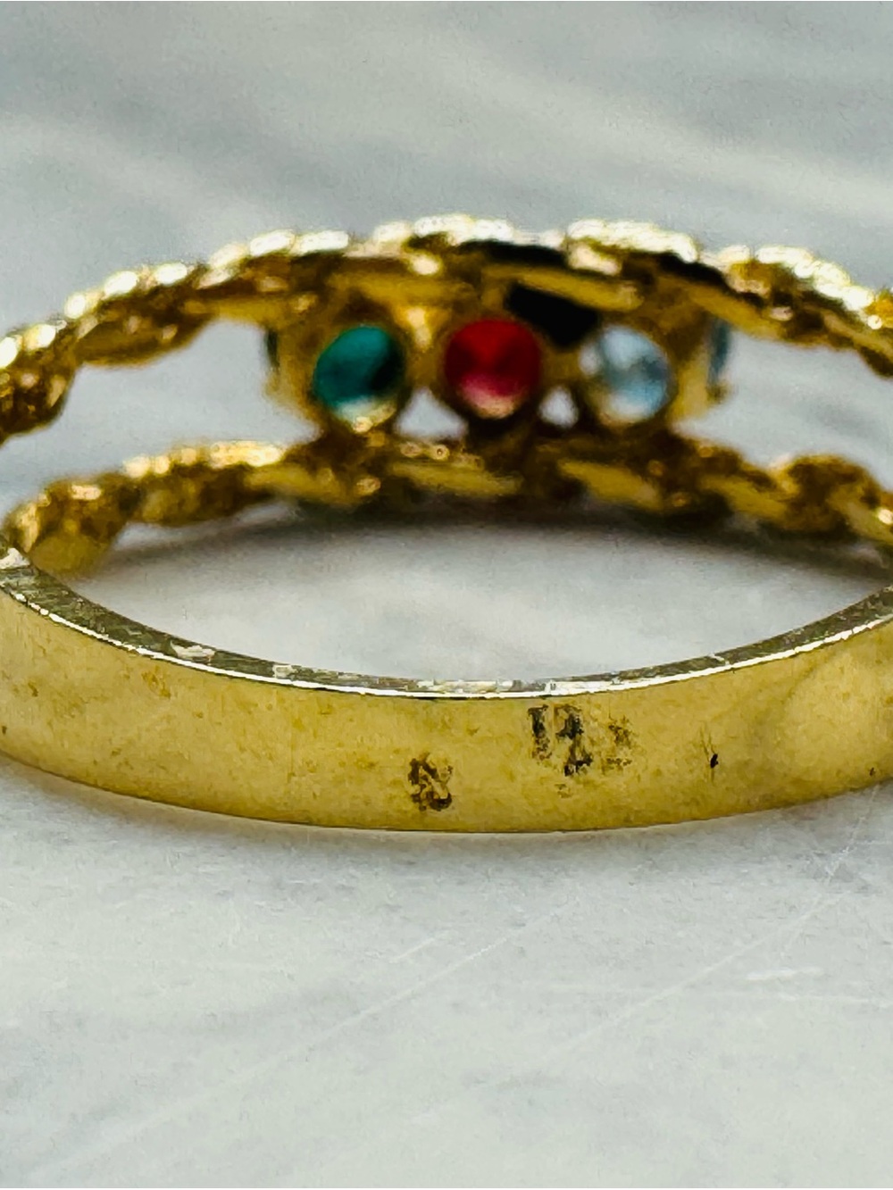 Gold-Plated Triple Gemstone Rope Band Ring - Blue Red Green